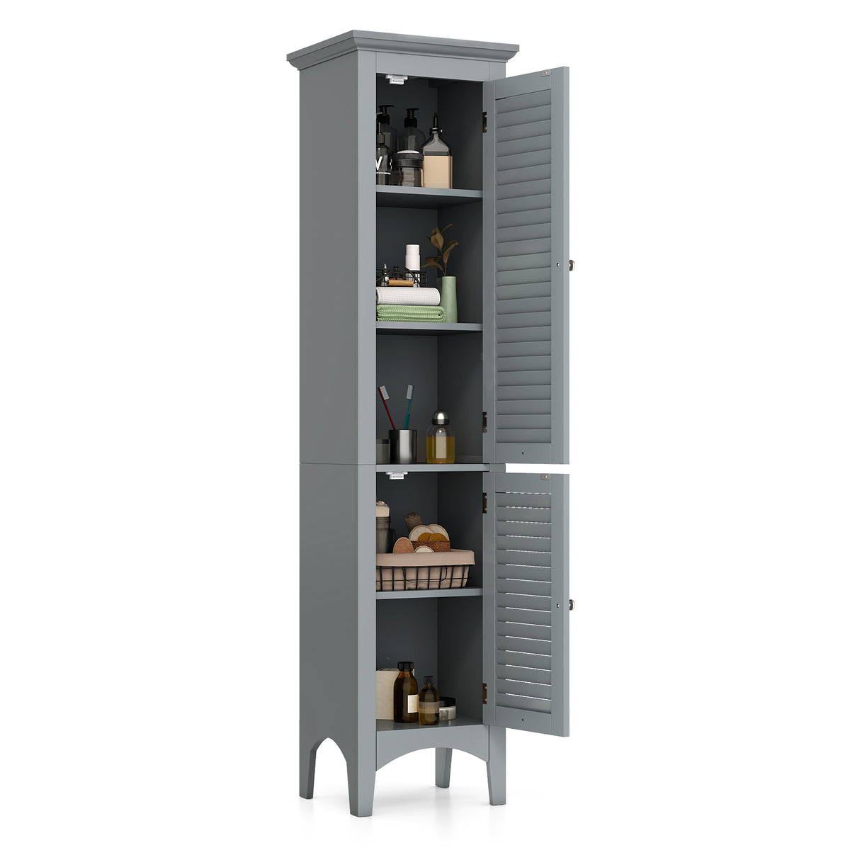 Tall Bathroom Floor Cabinet - Gray 63" Narrow Storage Unit-Floor Cabinets-DECOROLALA