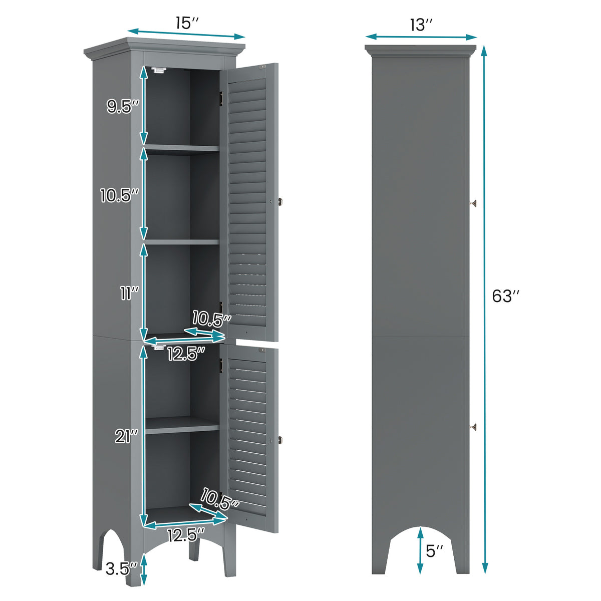 Tall Bathroom Floor Cabinet - Gray 63" Narrow Storage Unit-Floor Cabinets-DECOROLALA