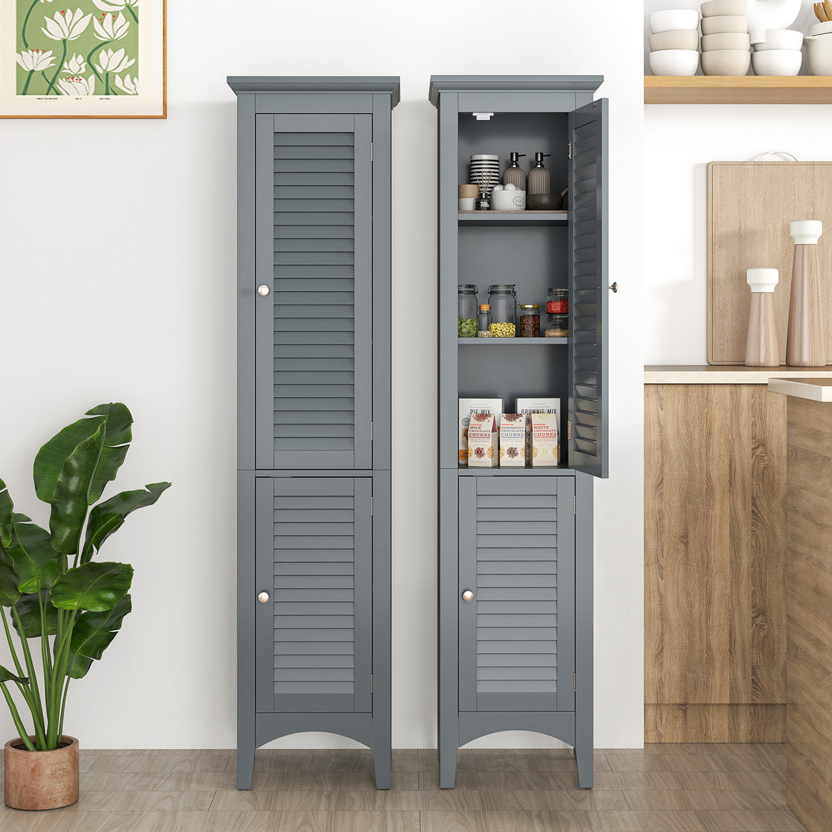 Tall Bathroom Floor Cabinet - Gray 63" Narrow Storage Unit-Floor Cabinets-DECOROLALA