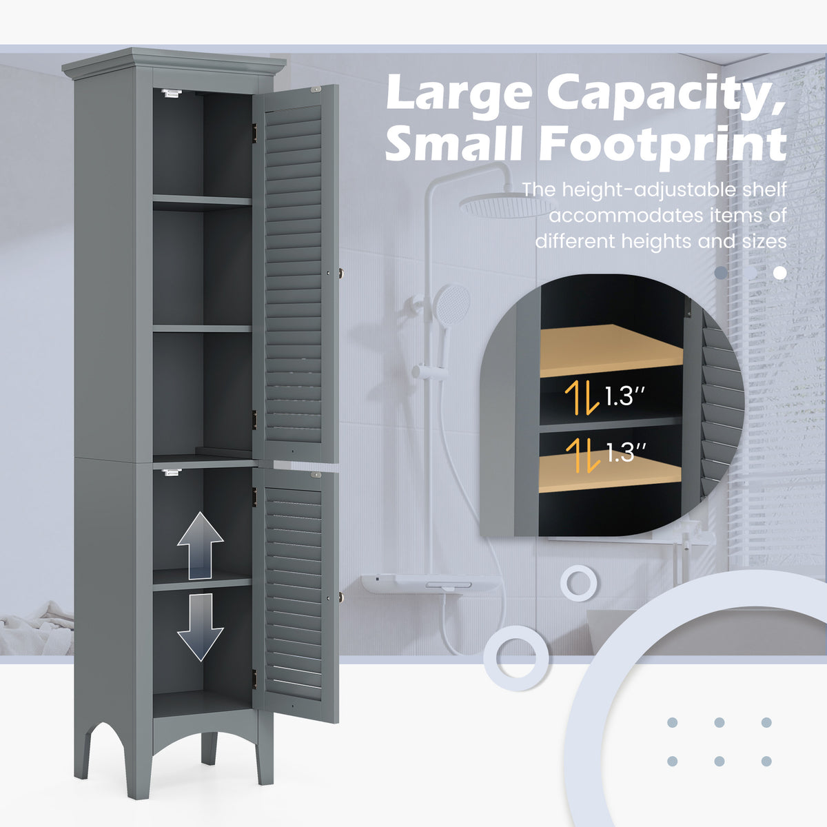 Tall Bathroom Floor Cabinet - Gray 63" Narrow Storage Unit-Floor Cabinets-DECOROLALA