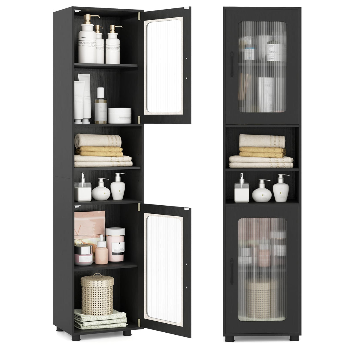Tall Bathroom Storage Cabinet - 67" Freestanding Black Organizer-Floor Cabinets-DECOROLALA