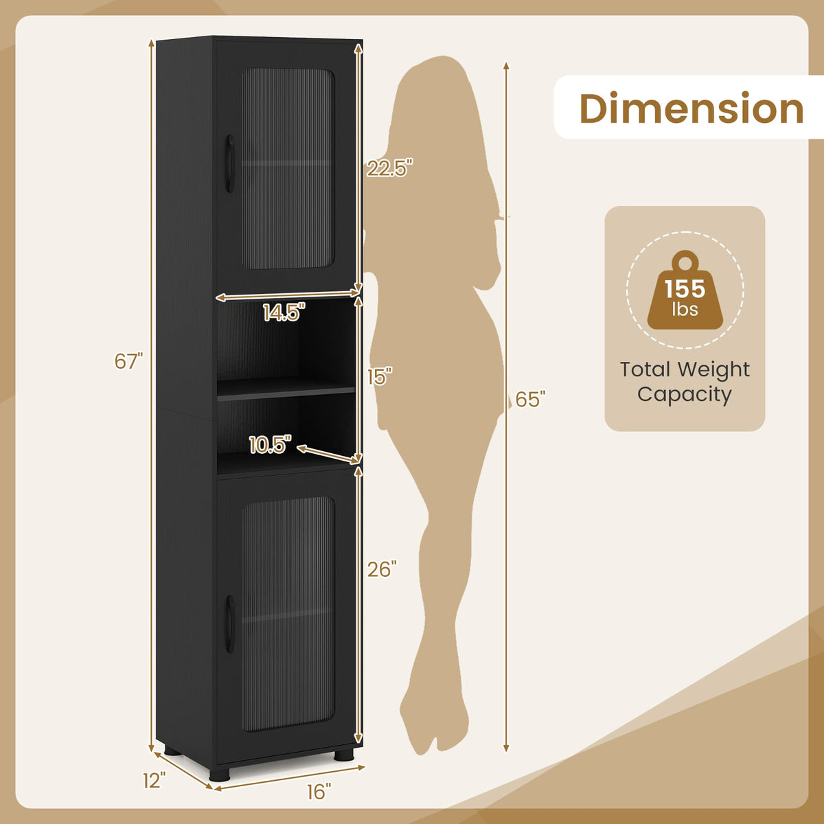 Tall Bathroom Storage Cabinet - 67" Freestanding Black Organizer-Floor Cabinets-DECOROLALA