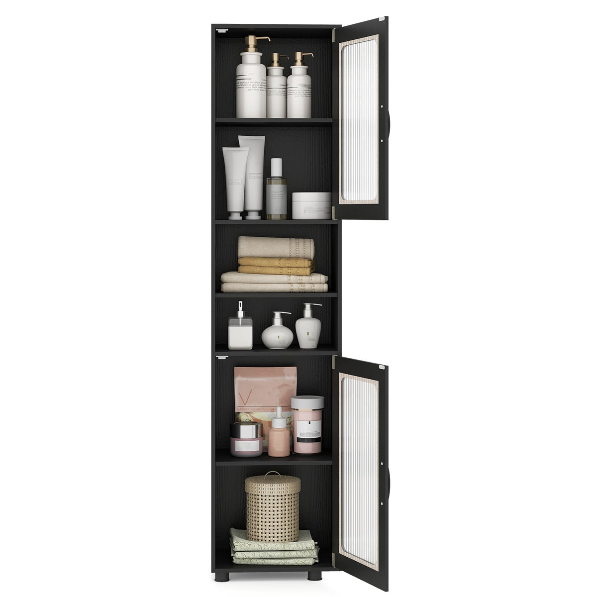 Tall Bathroom Storage Cabinet - 67" Freestanding Black Organizer-Floor Cabinets-DECOROLALA