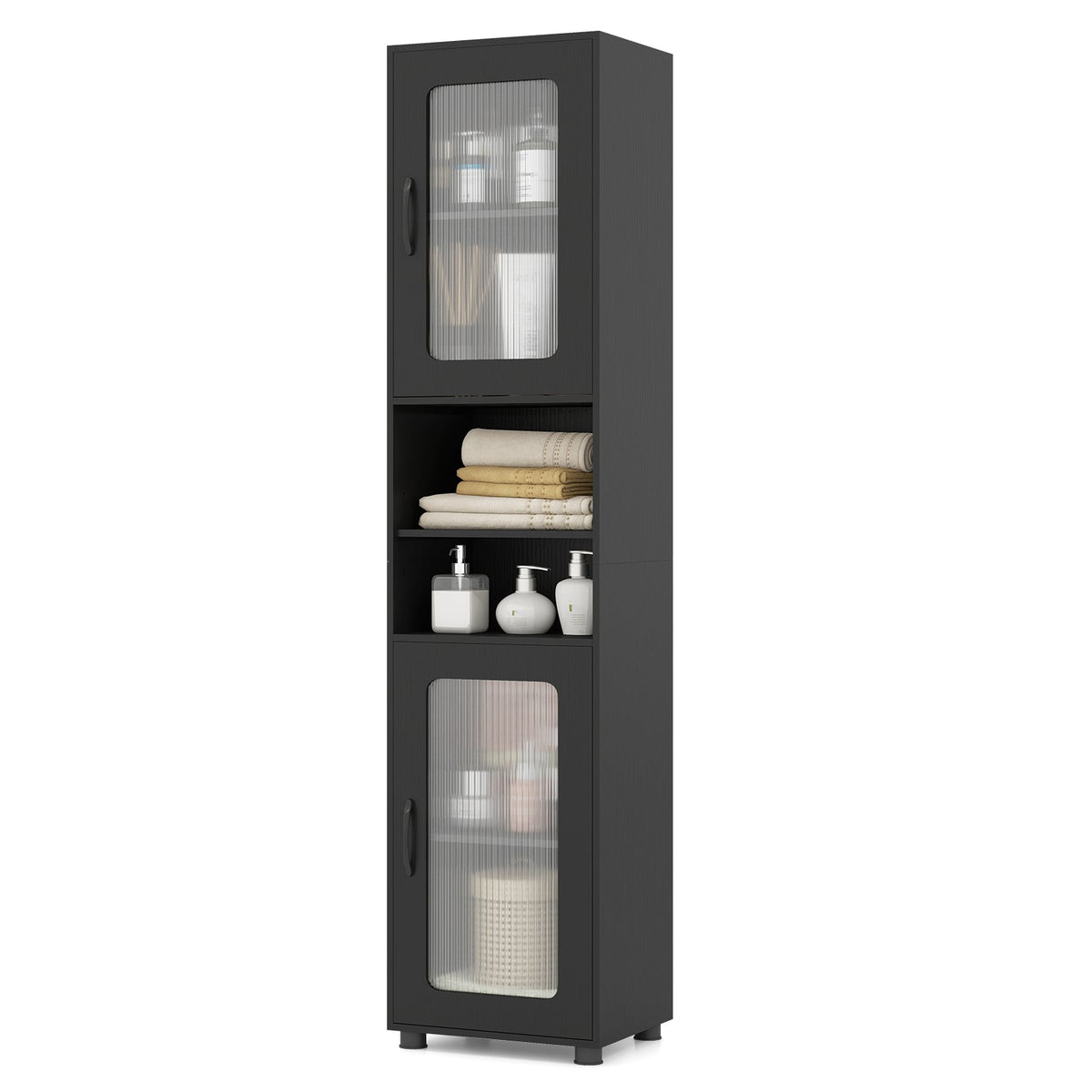 Tall Bathroom Storage Cabinet - 67" Freestanding Black Organizer-Floor Cabinets-DECOROLALA