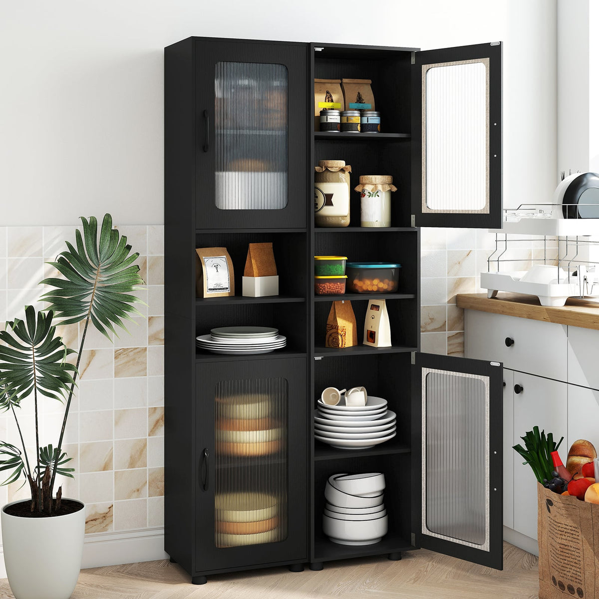 Tall Bathroom Storage Cabinet - 67" Freestanding Black Organizer-Floor Cabinets-DECOROLALA