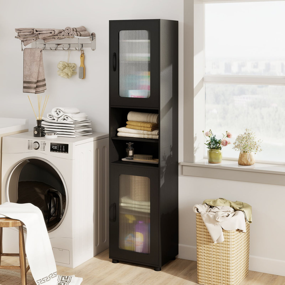 Tall Bathroom Storage Cabinet - 67" Freestanding Black Organizer-Floor Cabinets-DECOROLALA