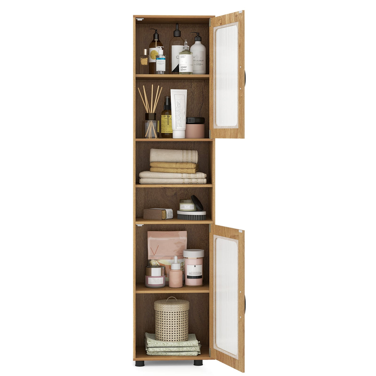 Tall Bathroom Storage Cabinet 67" Freestanding Organizer - Natural-Floor Cabinets-DECOROLALA