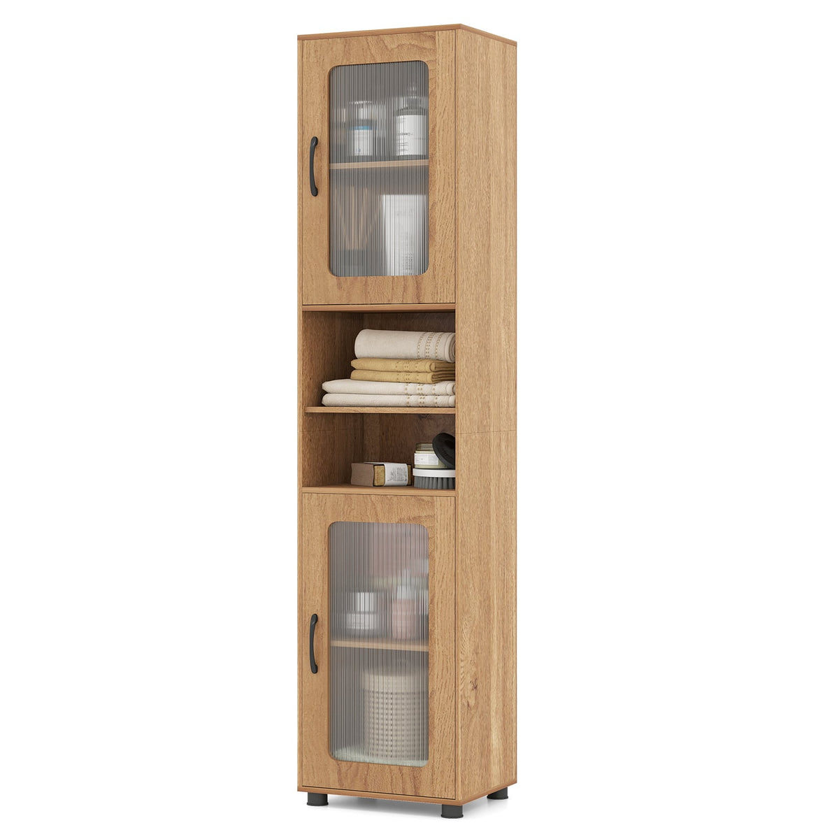 Tall Bathroom Storage Cabinet 67" Freestanding Organizer - Natural-Floor Cabinets-DECOROLALA