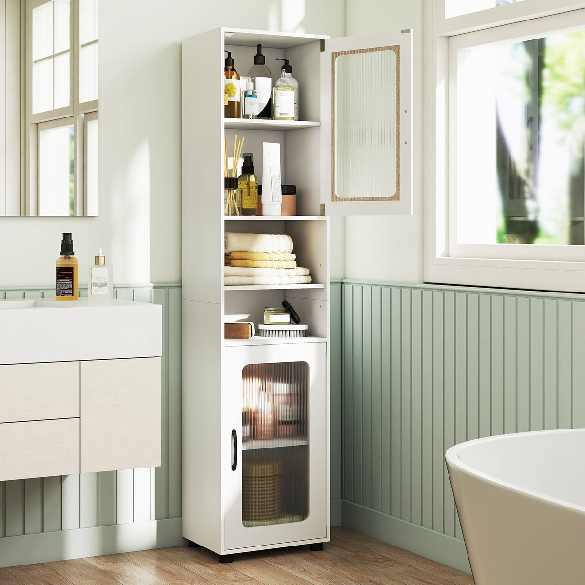 Tall Bathroom Storage Cabinet - 67" Freestanding Organizer White-Floor Cabinets-DECOROLALA
