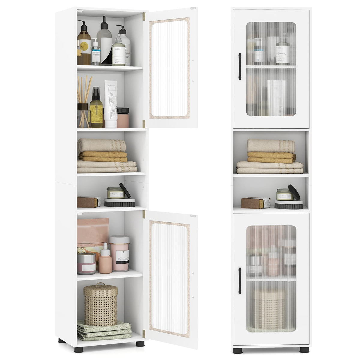 Tall Bathroom Storage Cabinet - 67" Freestanding Organizer White-Floor Cabinets-DECOROLALA