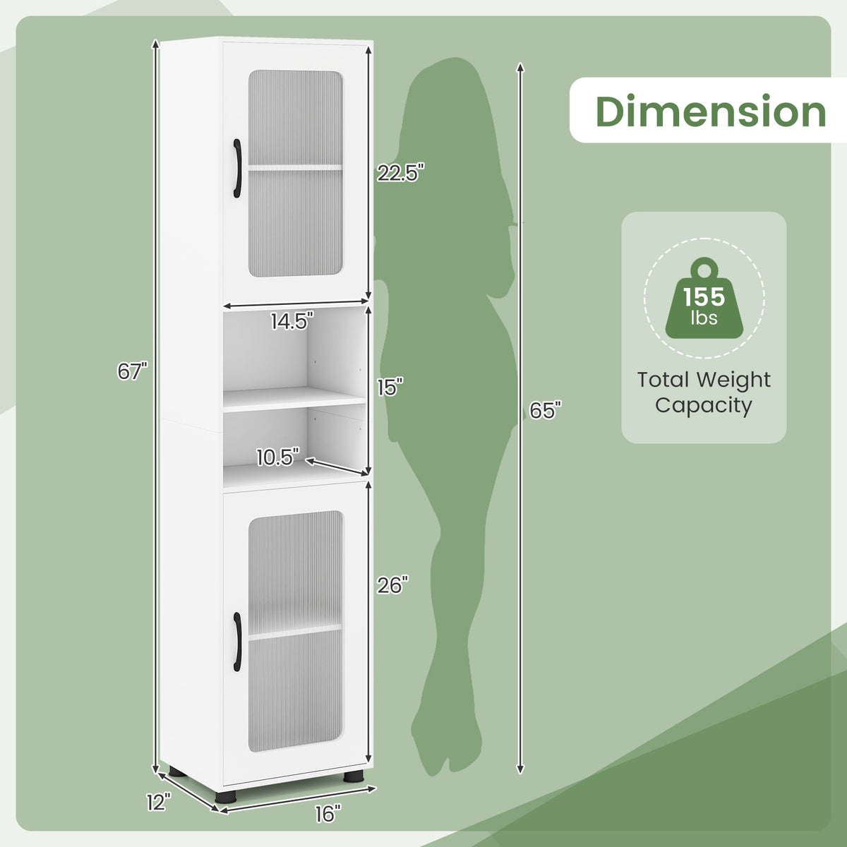 Tall Bathroom Storage Cabinet - 67" Freestanding Organizer White-Floor Cabinets-DECOROLALA