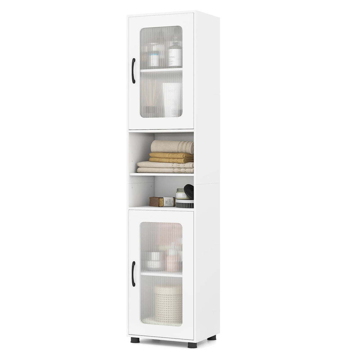 Tall Bathroom Storage Cabinet - 67" Freestanding Organizer White-Floor Cabinets-DECOROLALA