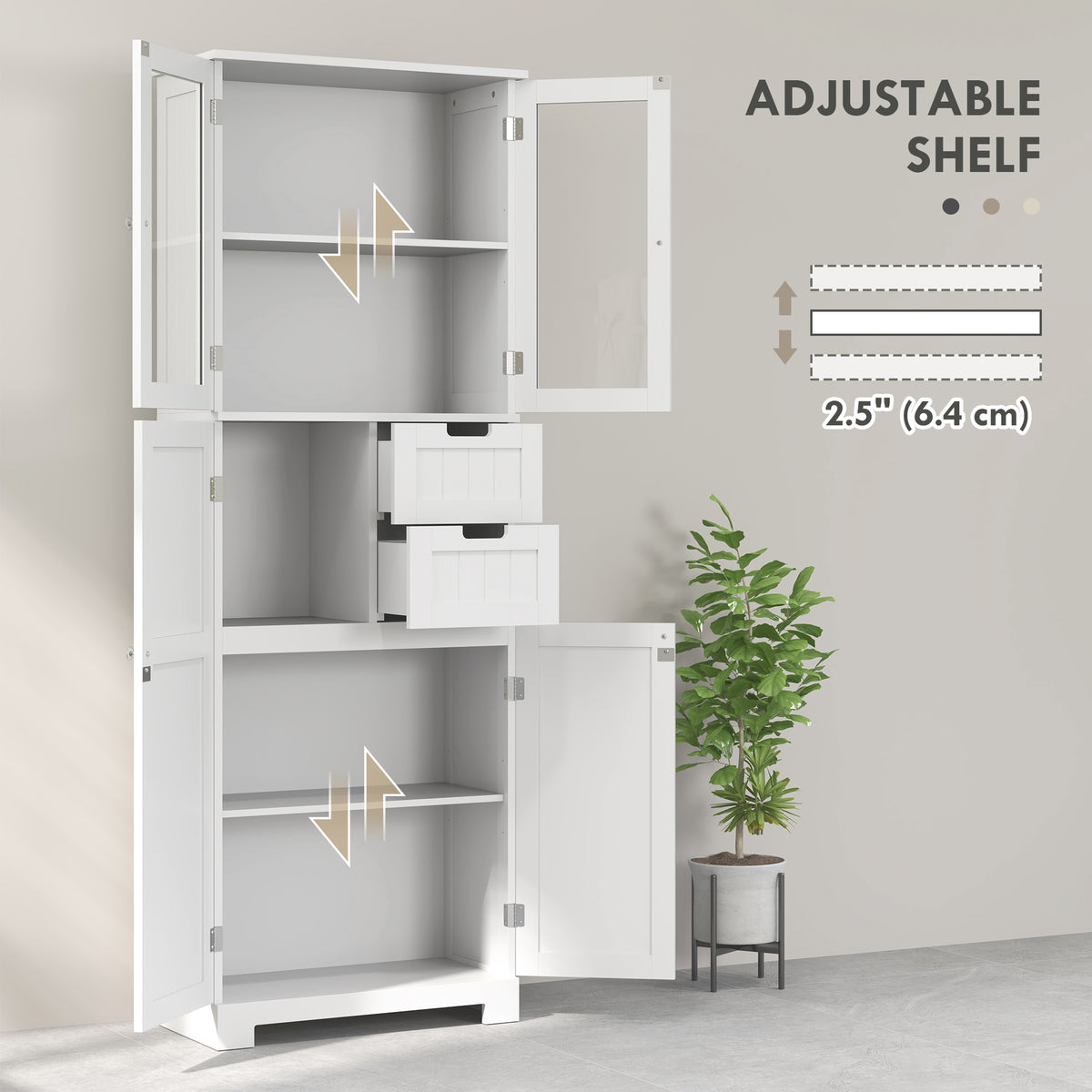 Tall Bathroom Storage Cabinet, Adjustable Shelves, White, Versatile for Kitchen, Living Room-DECOROLALA