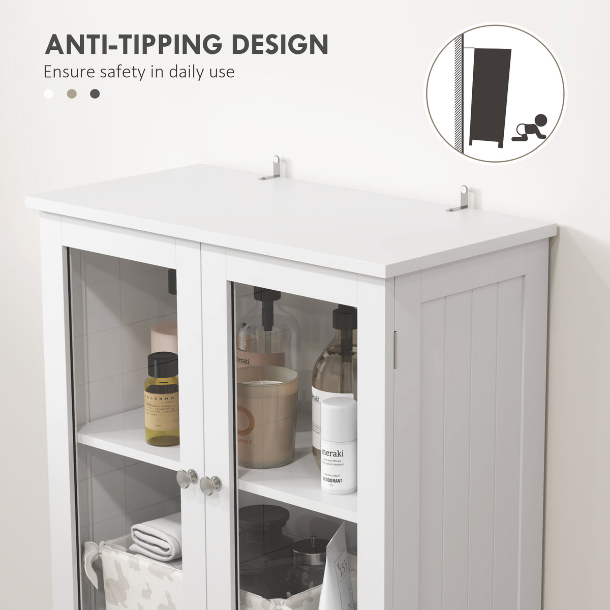 Tall Bathroom Storage Cabinet, Adjustable Shelves, White, Versatile for Kitchen, Living Room-DECOROLALA