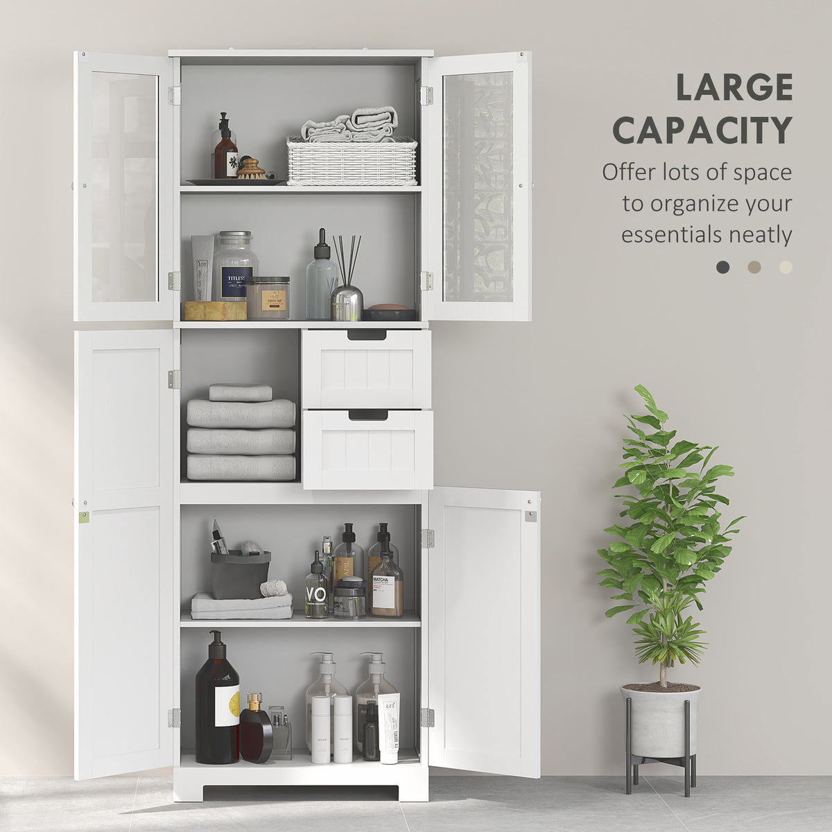 Tall Bathroom Storage Cabinet, Adjustable Shelves, White, Versatile for Kitchen, Living Room-DECOROLALA