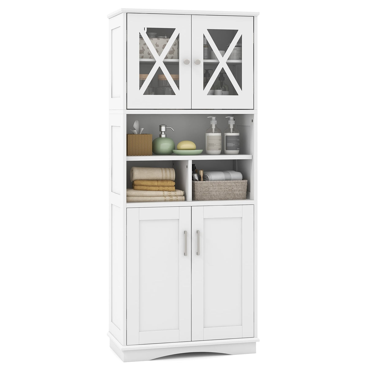 Tall Bathroom Storage Cabinet - White 57" MDF with Acrylic Doors-Floor Cabinets-DECOROLALA