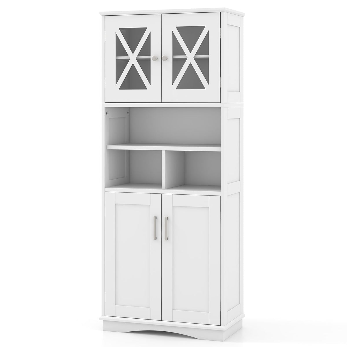Tall Bathroom Storage Cabinet - White 57" MDF with Acrylic Doors-Floor Cabinets-DECOROLALA