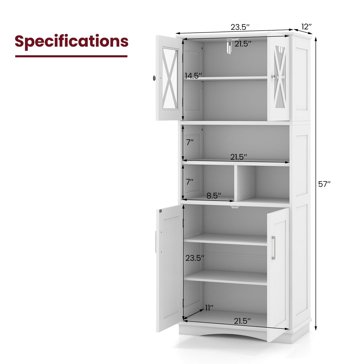 Tall Bathroom Storage Cabinet - White 57" MDF with Acrylic Doors-Floor Cabinets-DECOROLALA