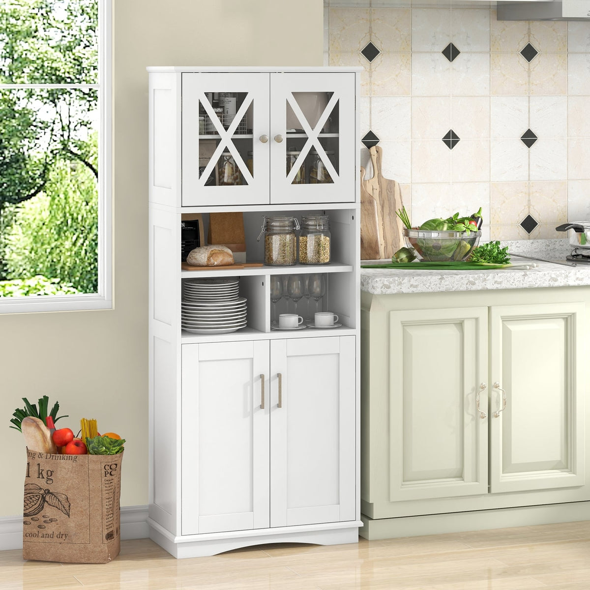 Tall Bathroom Storage Cabinet - White 57" MDF with Acrylic Doors-Floor Cabinets-DECOROLALA