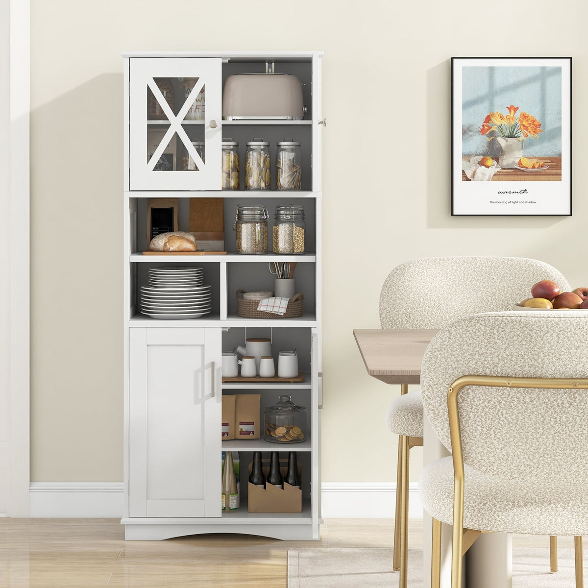 Tall Bathroom Storage Cabinet - White 57" MDF with Acrylic Doors-Floor Cabinets-DECOROLALA