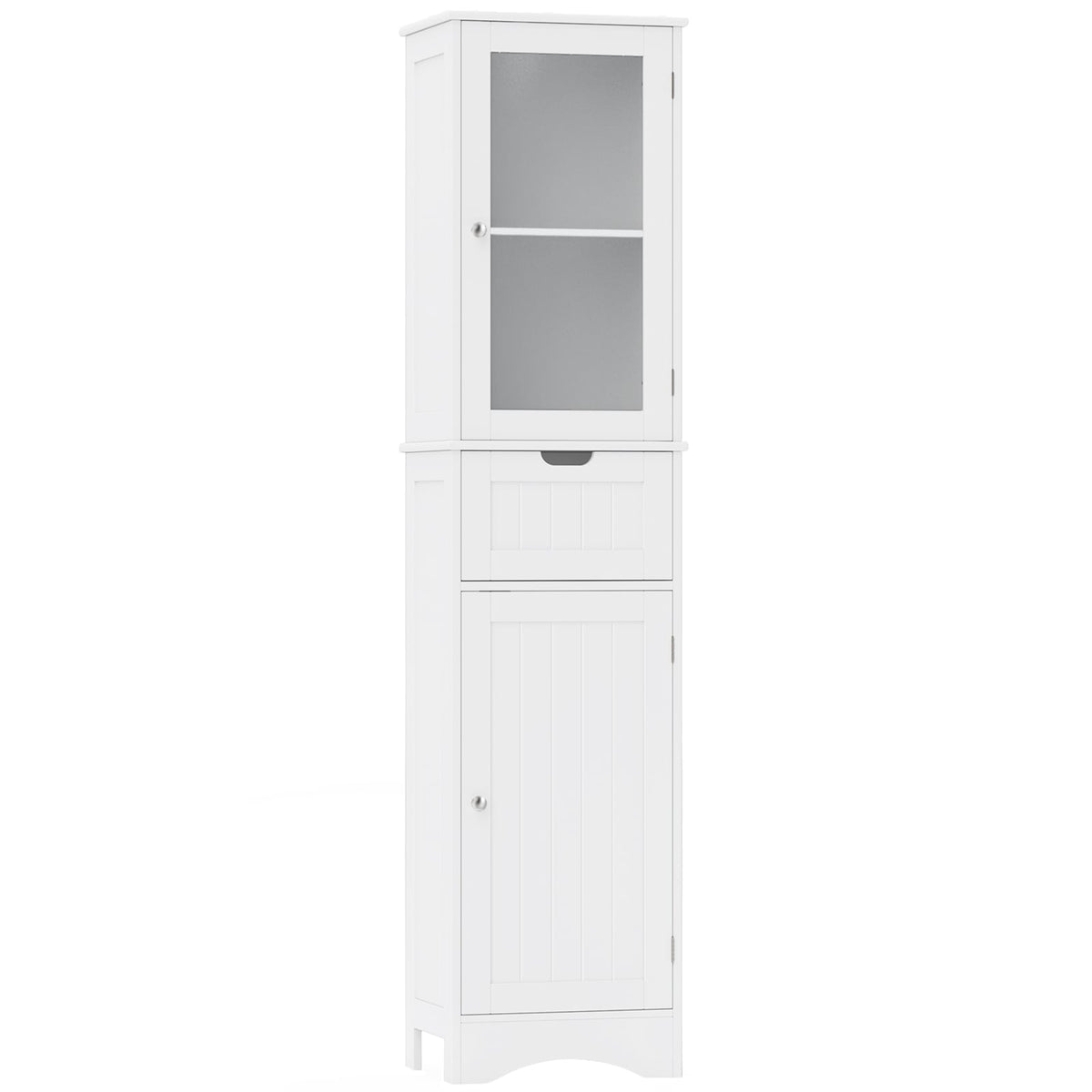 Tall Bathroom Storage Cabinet with 2 Doors and 1 Drawer - White-Bathroom Floor Cabinets-DECOROLALA