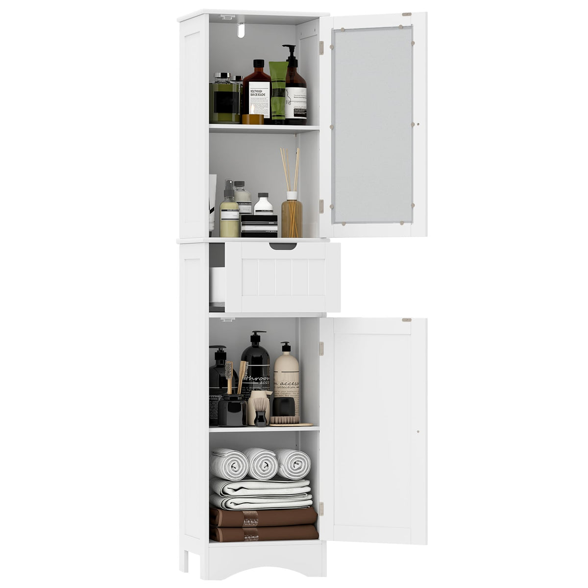 Tall Bathroom Storage Cabinet with 2 Doors and 1 Drawer - White-Floor Cabinets-DECOROLALA