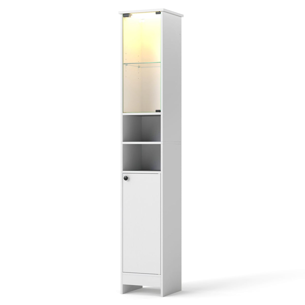 Tall Bathroom Storage Cabinet with LED Lights - White 12"x12"x67"-Bathroom Floor Cabinets-DECOROLALA