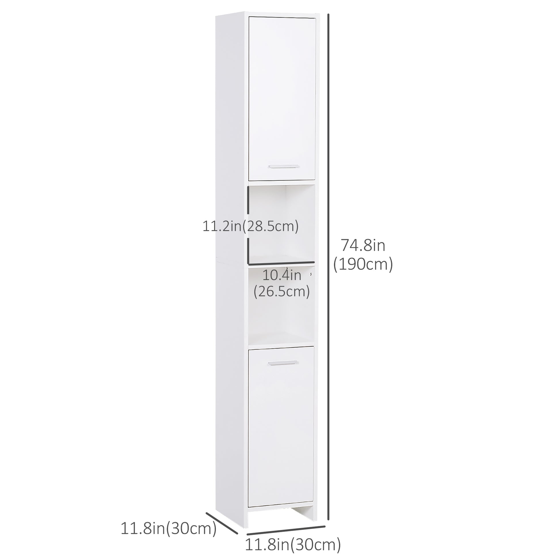 Tall Bathroom Vanities, Narrow Bathroom Cabinets with 2 Doors, Open Compartment and Adjustable Shelves, White-Home Furnishings > Bedding & Bath > Bathroom Cabinets > Freestanding Bathroom Cabinets-DECOROLALA
