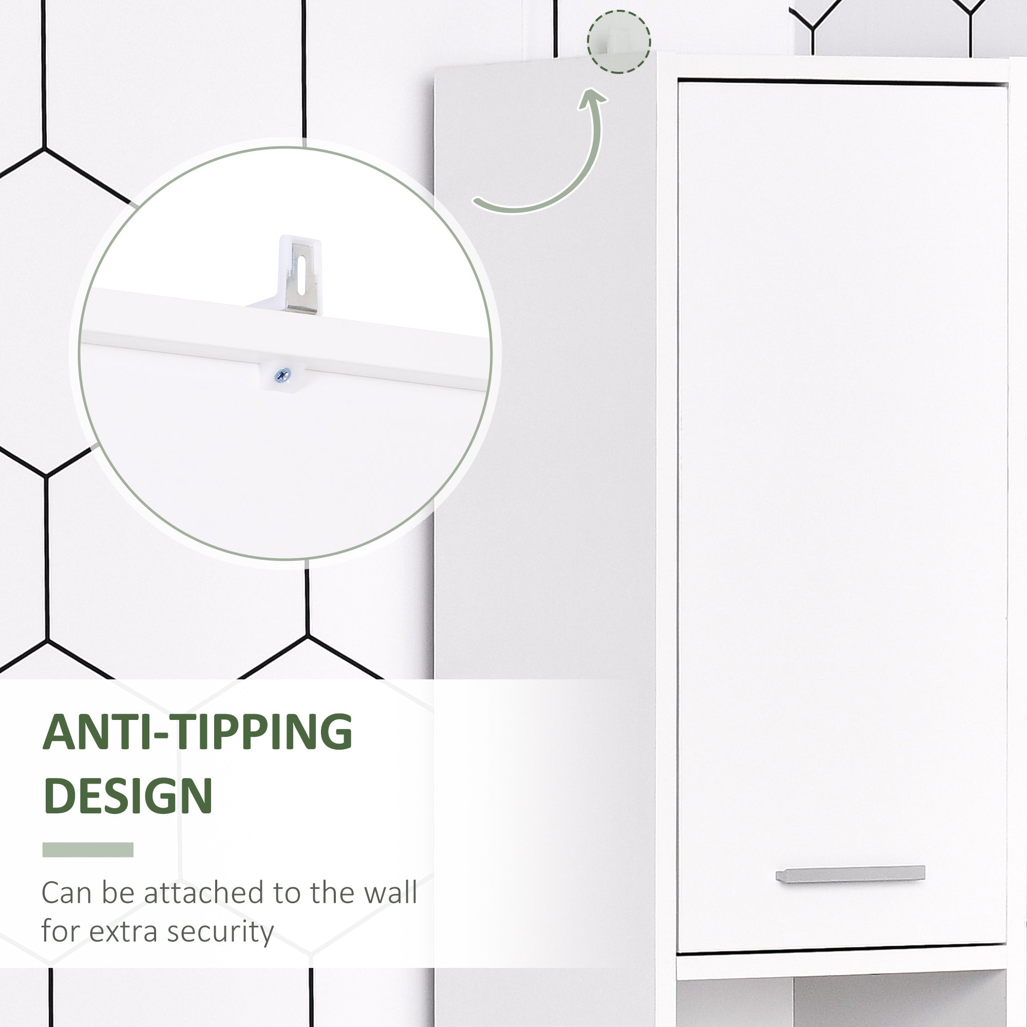 Tall Bathroom Vanities, Narrow Bathroom Cabinets with 2 Doors, Open Compartment and Adjustable Shelves, White-Home Furnishings > Bedding & Bath > Bathroom Cabinets > Freestanding Bathroom Cabinets-DECOROLALA