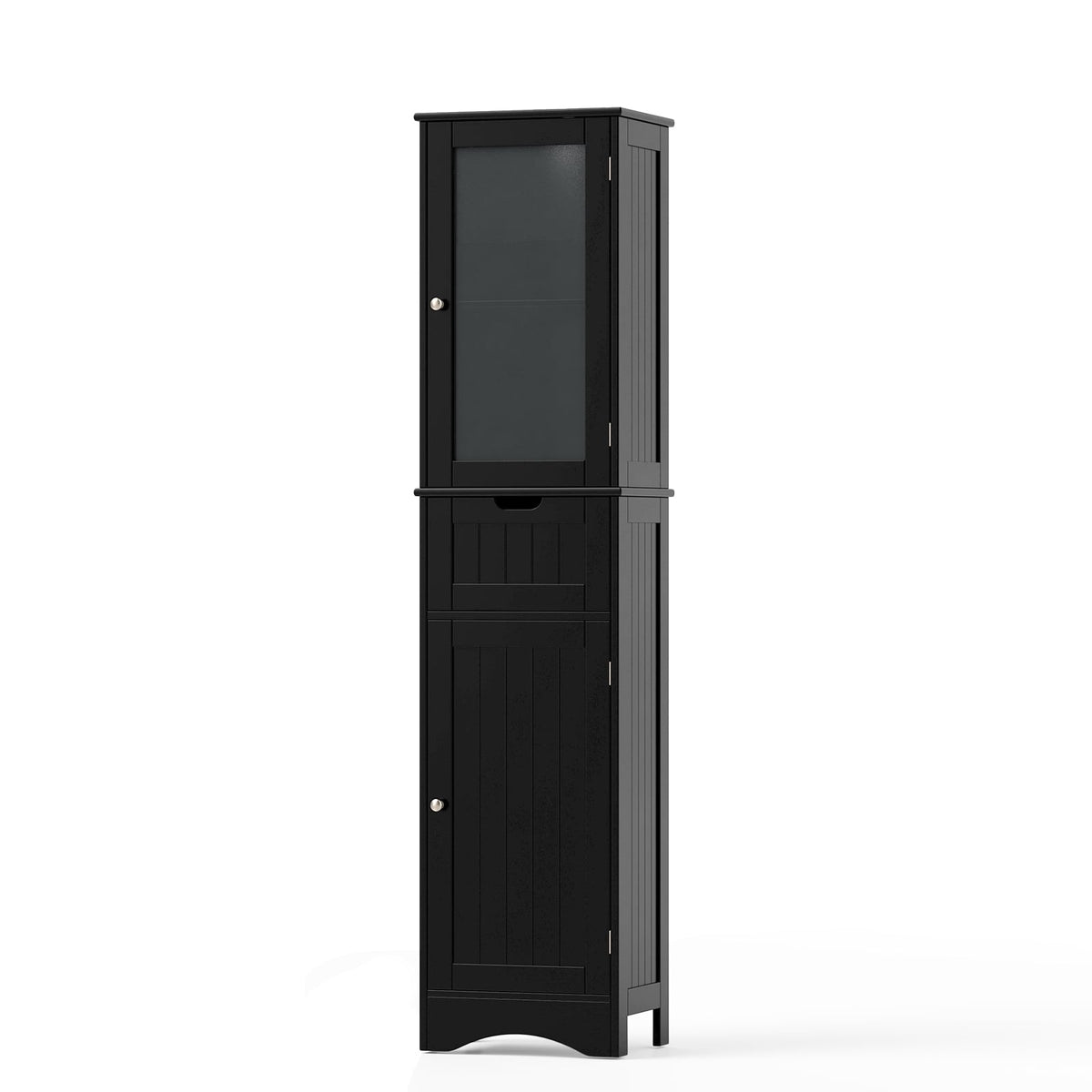 Tall Floor Storage Cabinet - Black 67" Slim Tower with Glass Doors-Floor Cabinets-DECOROLALA