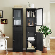 Tall Floor Storage Cabinet - Black 67" Slim Tower with Glass Doors-Floor Cabinets-DECOROLALA