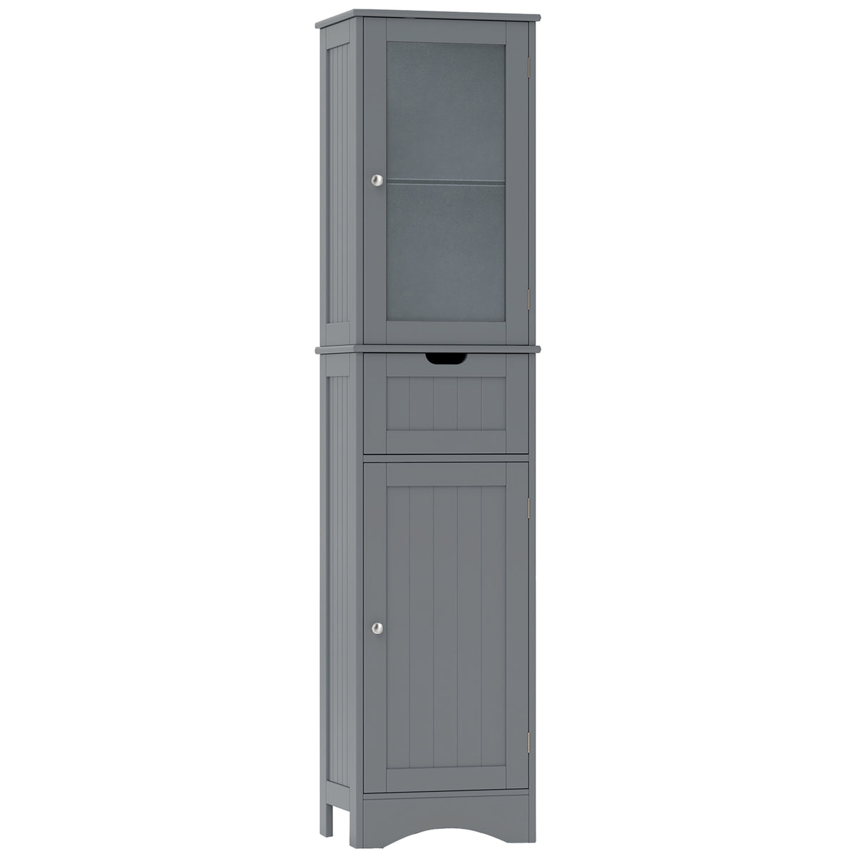Tall Floor Storage Cabinet - Gray 16" x 12" x 67" Slim Tower-Bathroom Floor Cabinets-DECOROLALA