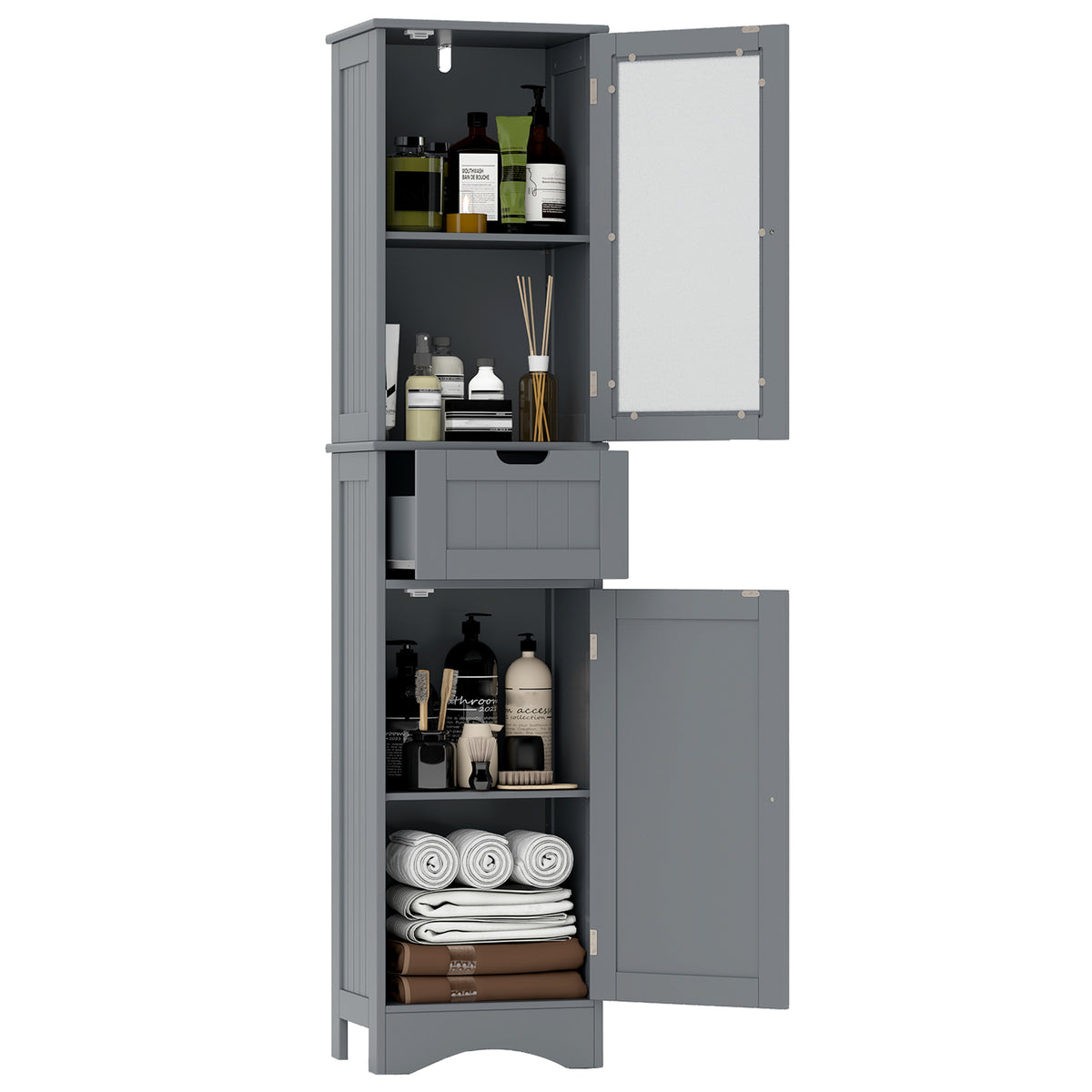 Tall Floor Storage Cabinet - Gray 16" x 12" x 67" Slim Tower-Floor Cabinets-DECOROLALA