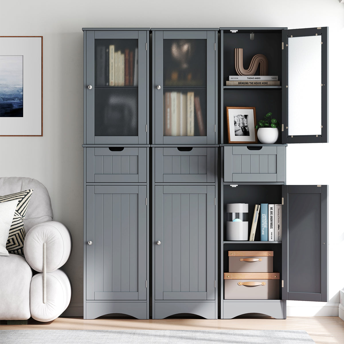 Tall Floor Storage Cabinet - Gray 16" x 12" x 67" Slim Tower-Floor Cabinets-DECOROLALA