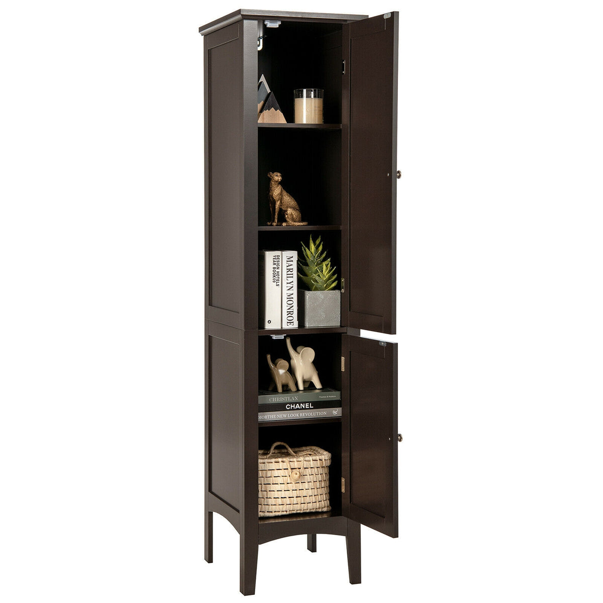 Tall Freestanding Bathroom Storage Cabinet - 63" Brown MDF-Floor Cabinets-DECOROLALA