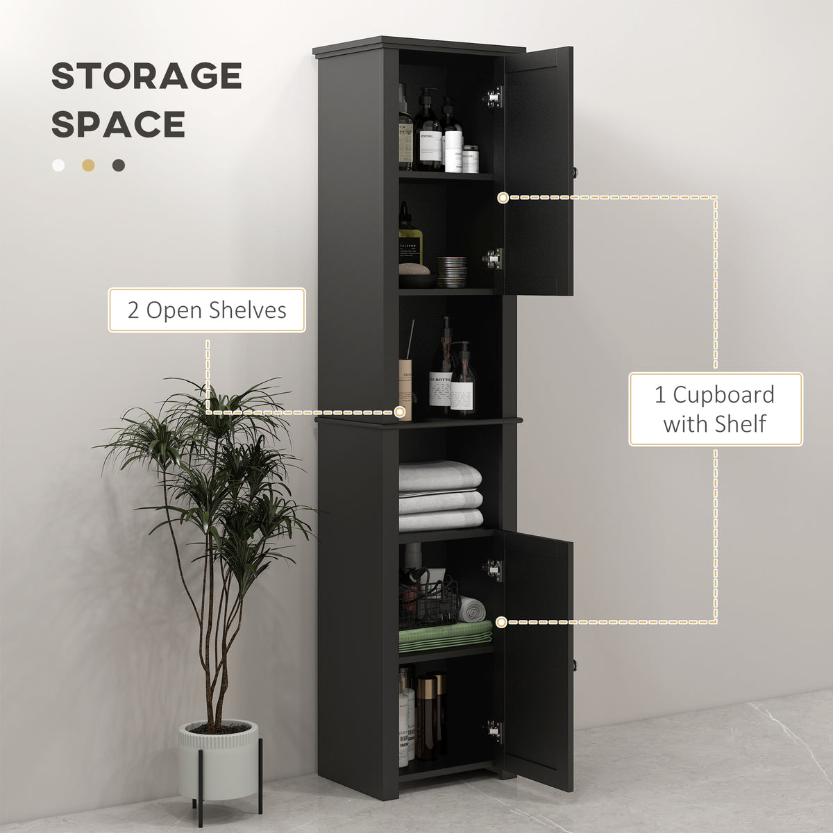 Tall Freestanding Bathroom Storage Cabinet - Black 67"-Home Furnishings > Bedding & Bath > Bathroom Cabinets > Freestanding Bathroom Cabinets-DECOROLALA