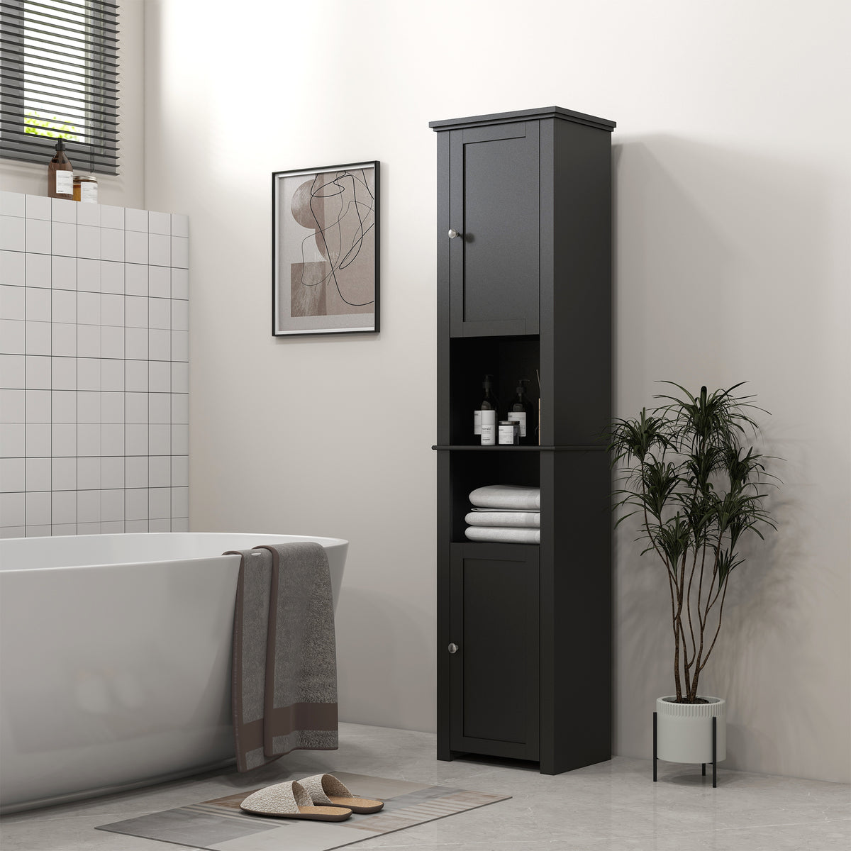 Tall Freestanding Bathroom Storage Cabinet - Black 67"-Home Furnishings > Bedding & Bath > Bathroom Cabinets > Freestanding Bathroom Cabinets-DECOROLALA