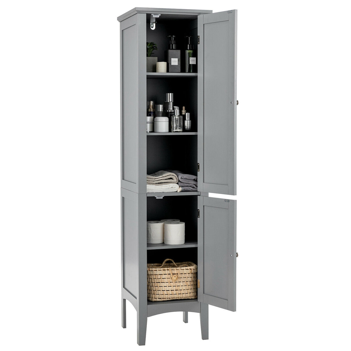 Tall Freestanding Bathroom Storage Cabinet - Gray 63" MDF-Floor Cabinets-DECOROLALA