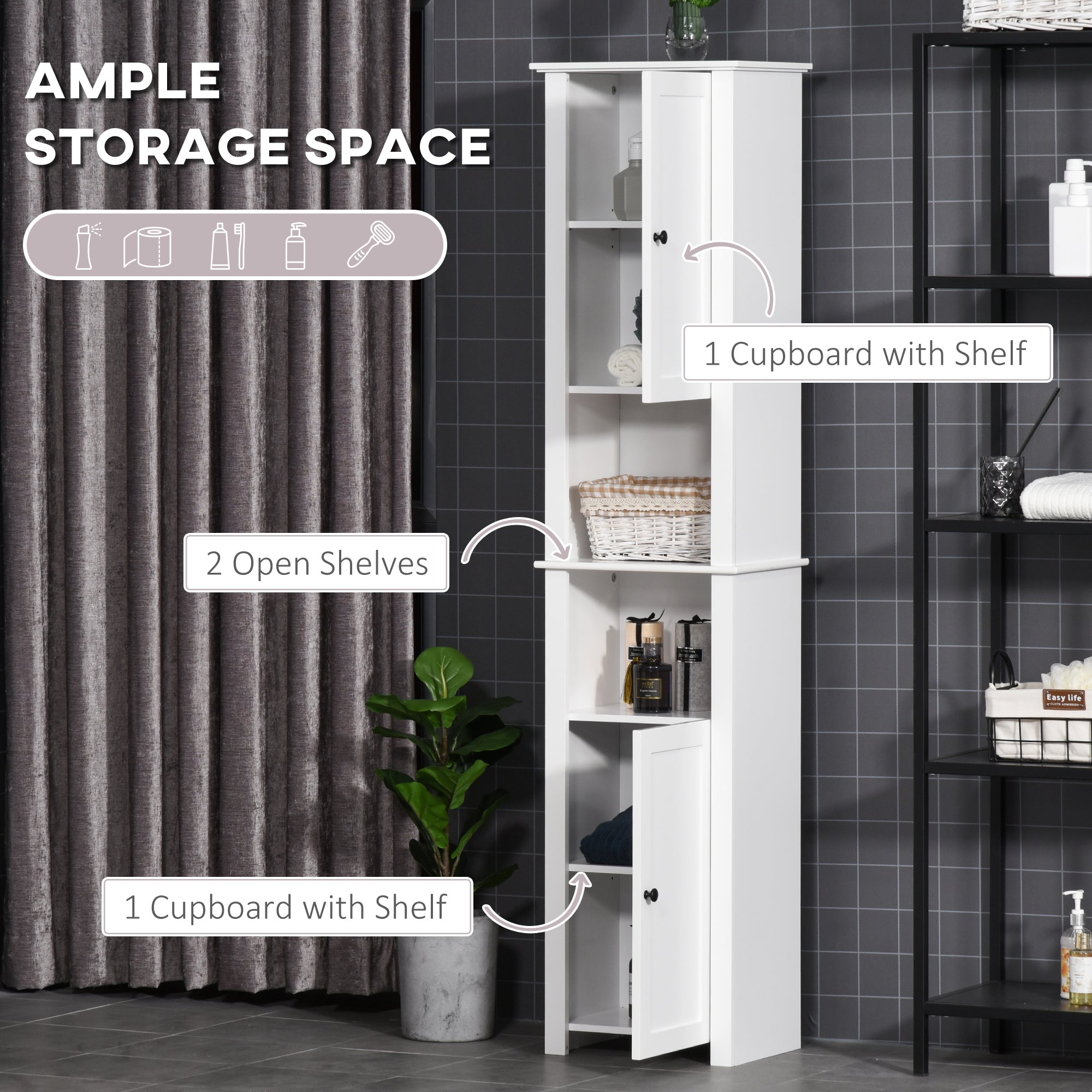 Tall Freestanding Bathroom Storage Cabinet - White 67"-Home Furnishings > Bedding & Bath > Bathroom Cabinets > Freestanding Bathroom Cabinets-DECOROLALA