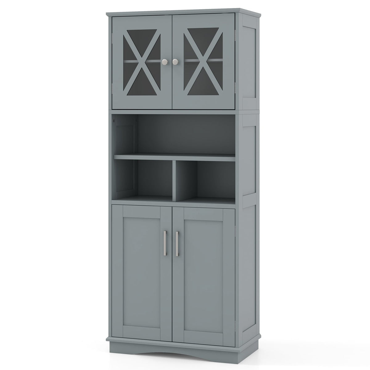 Tall Gray Bathroom Cabinet - 57" Floor Storage with Acrylic Doors-Floor Cabinets-DECOROLALA