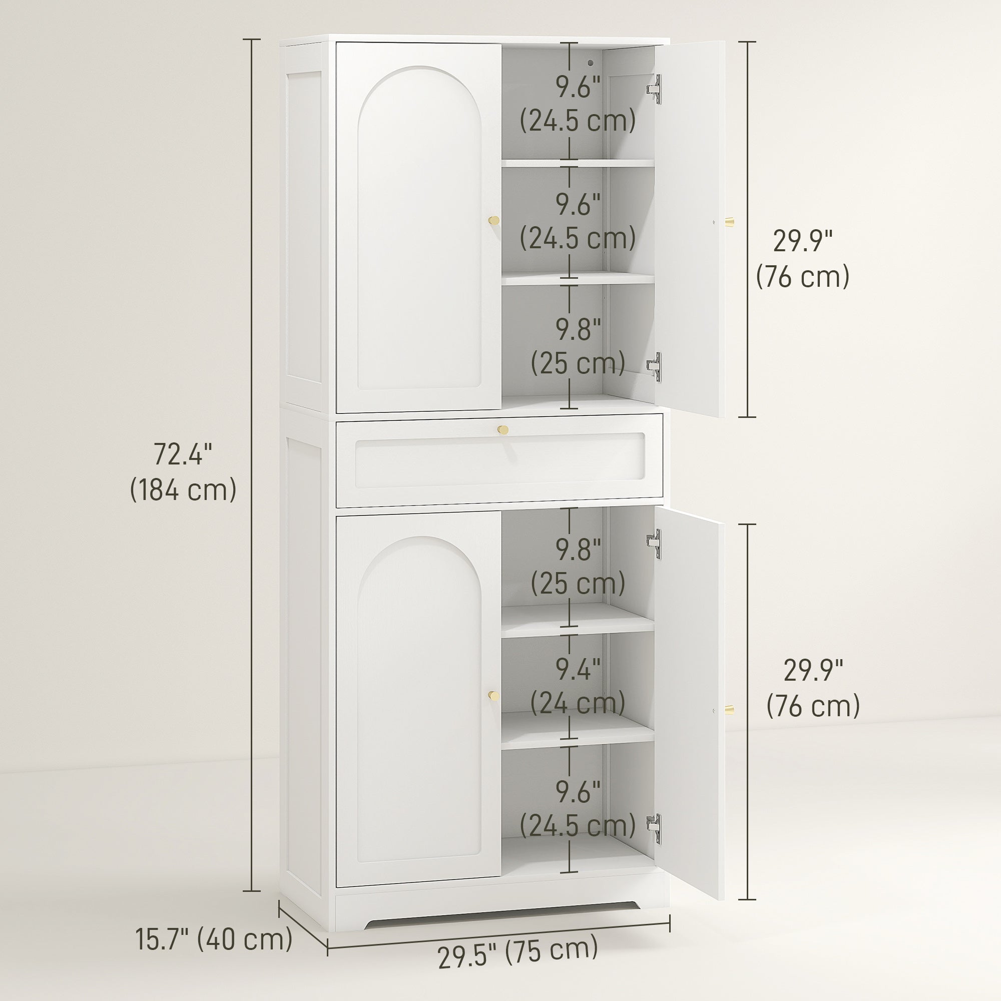 Tall Kitchen Cabinet - 72.4" Modern Freestanding, White, Shaker Doors, Adjustable Shelves-DECOROLALA
