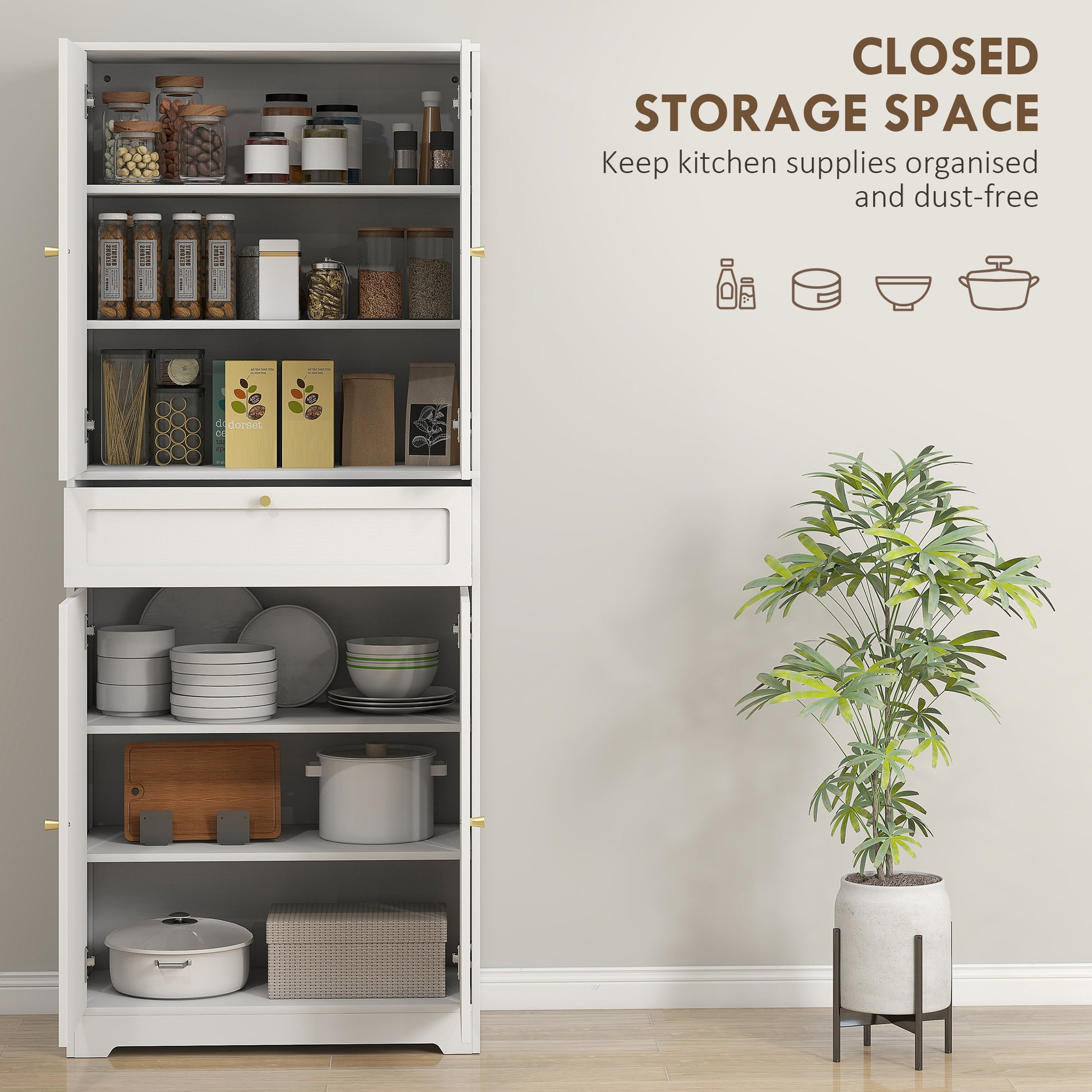 Tall Kitchen Cabinet - 72.4" Modern Freestanding, White, Shaker Doors, Adjustable Shelves-DECOROLALA