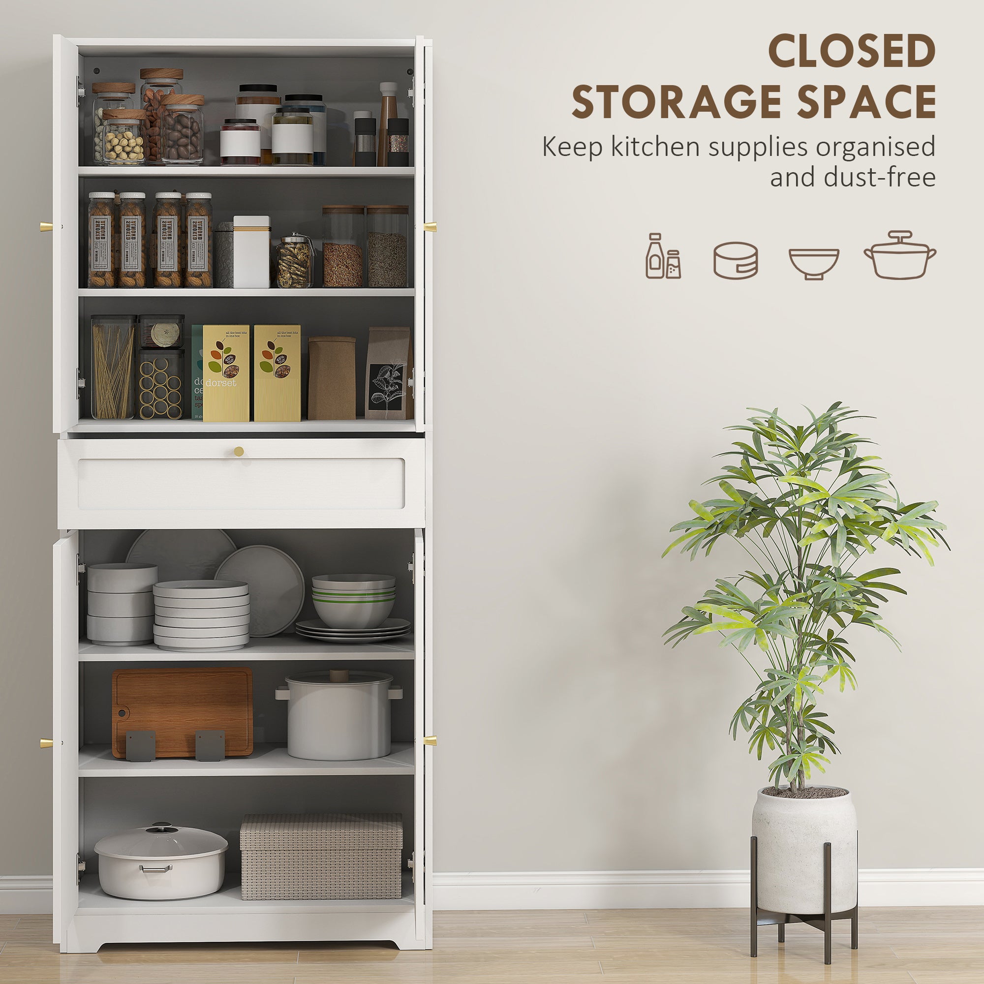 Tall Kitchen Cabinet - 72.4" Modern Freestanding, White, Shaker Doors, Adjustable Shelves-DECOROLALA