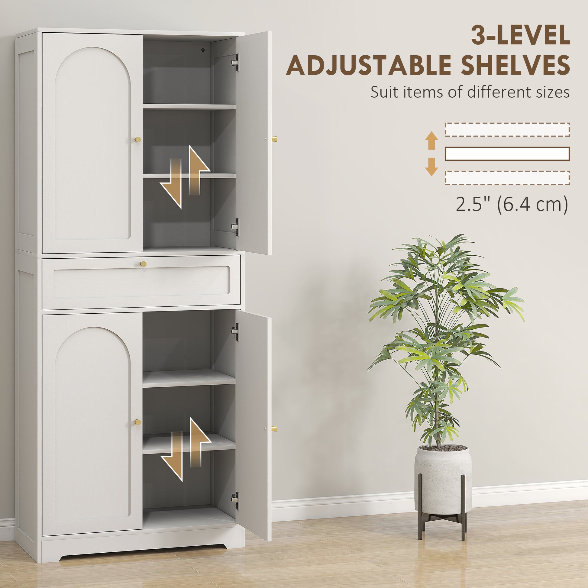 Tall Kitchen Cabinet - 72.4" Modern Freestanding, White, Shaker Doors, Adjustable Shelves-DECOROLALA