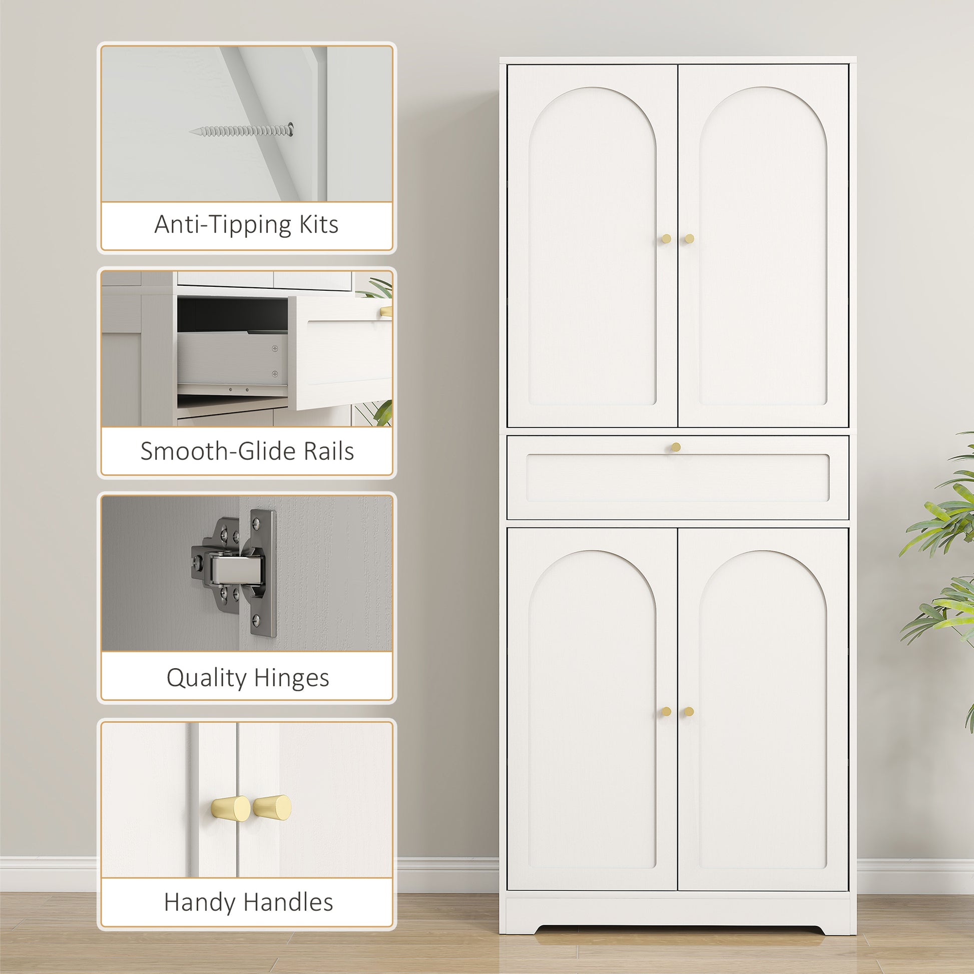 Tall Kitchen Cabinet - 72.4" Modern Freestanding, White, Shaker Doors, Adjustable Shelves-DECOROLALA
