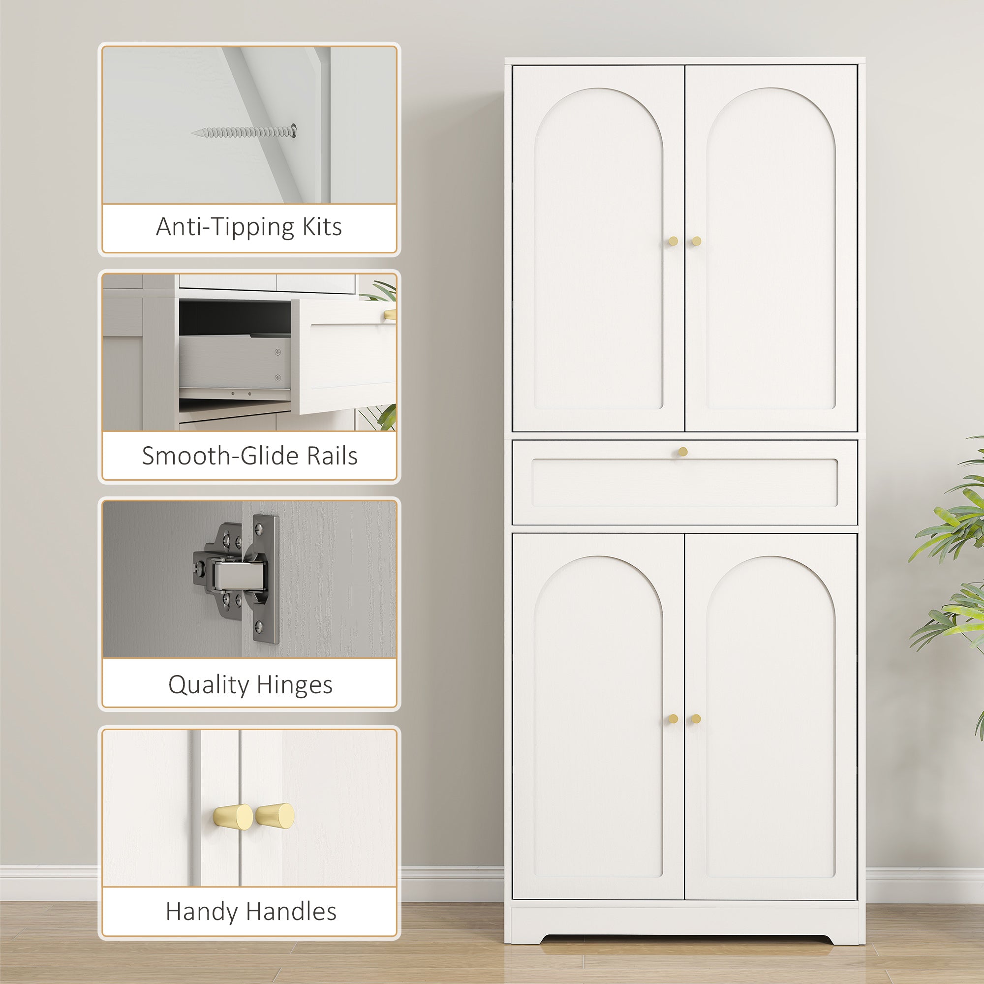 Tall Kitchen Cabinet - 72.4" Modern Freestanding, White, Shaker Doors, Adjustable Shelves-DECOROLALA