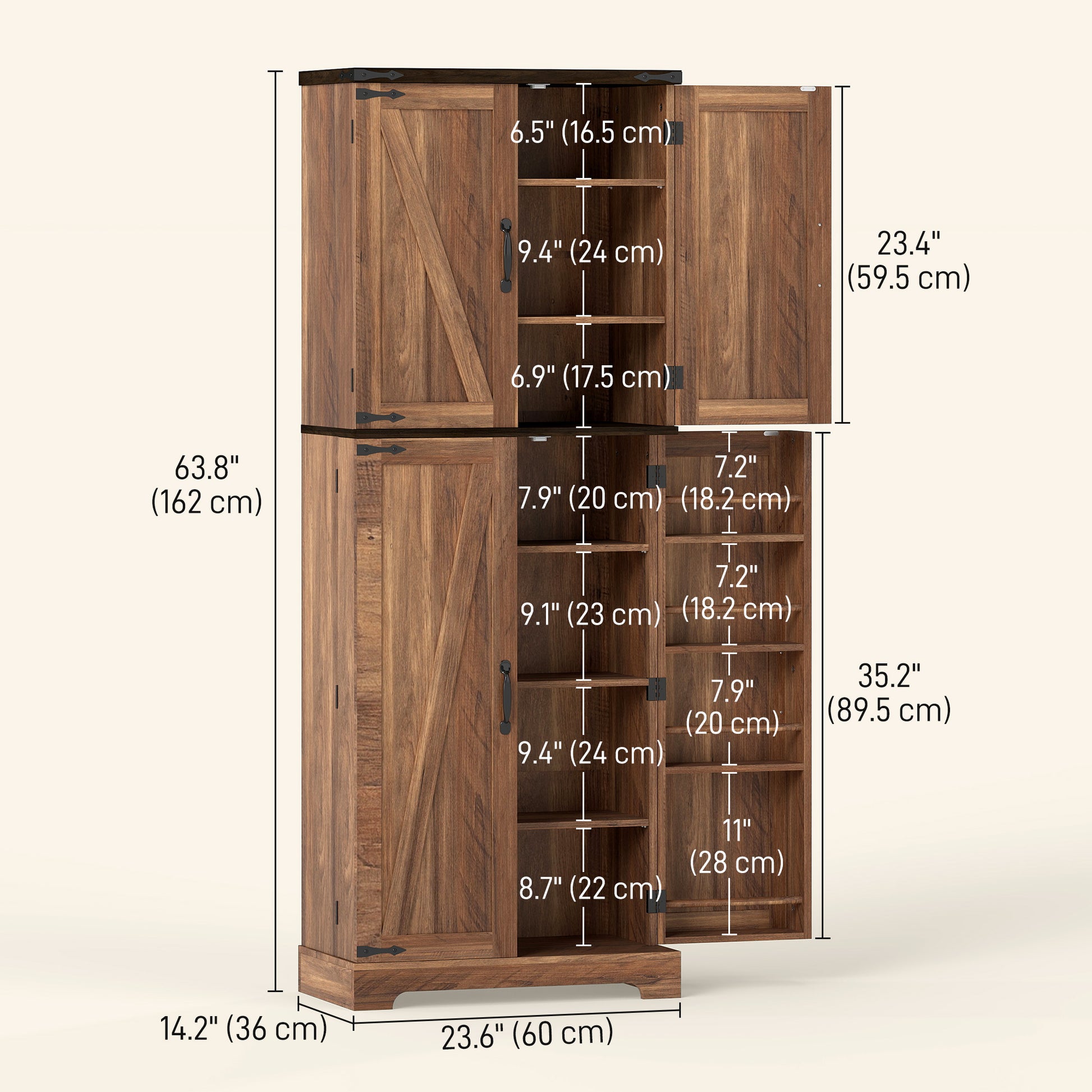 Tall Kitchen Cabinet with Spice Racks, Adjustable Shelves, Brown Wood Grain-DECOROLALA