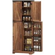 Tall Kitchen Cabinet with Spice Racks, Adjustable Shelves, Brown Wood Grain-DECOROLALA