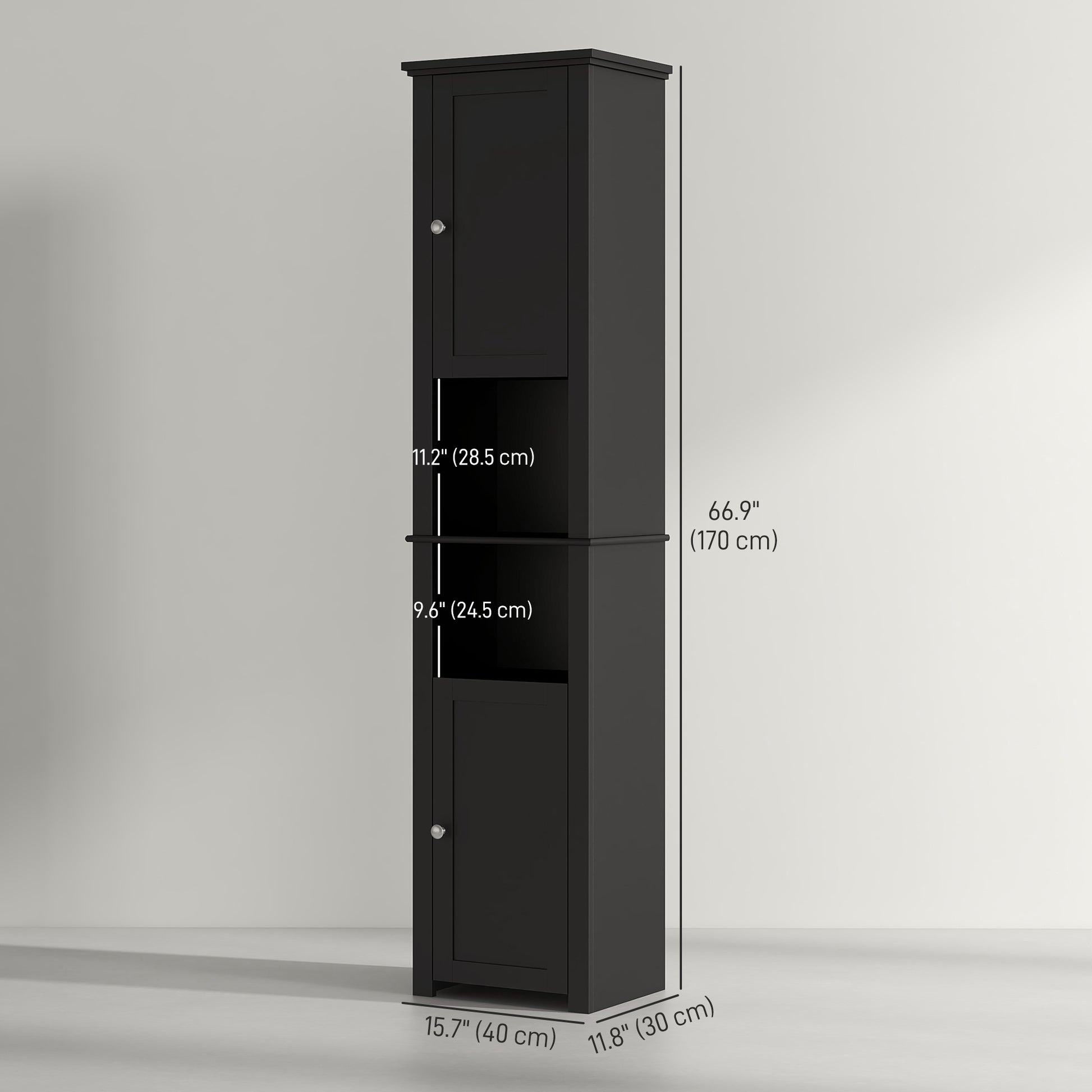 Tall Medicine Cabinet, Freestanding Bathroom Storage Cabinet with Shelves and 2 Cupboards, Bathroom Organizer, Black-Home Furnishings > Bedding & Bath > Bathroom Cabinets > Freestanding Bathroom Cabinets-DECOROLALA