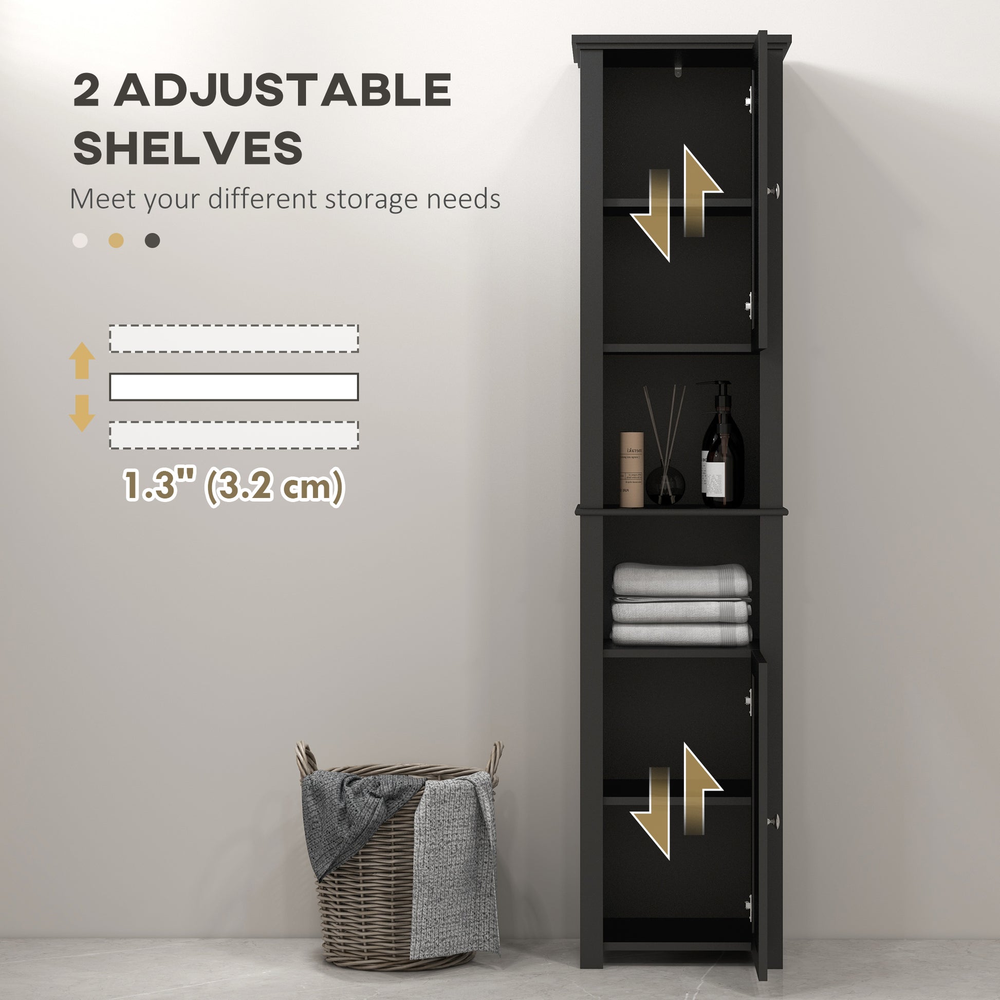 Tall Medicine Cabinet, Freestanding Bathroom Storage Cabinet with Shelves and 2 Cupboards, Bathroom Organizer, Black-Home Furnishings > Bedding & Bath > Bathroom Cabinets > Freestanding Bathroom Cabinets-DECOROLALA